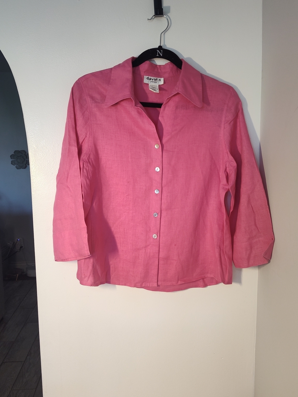 David N Petite Button-Down Linen Shirt #249